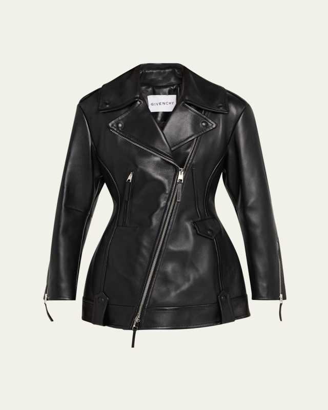 Leather Cocoon Waisted Biker Jacket